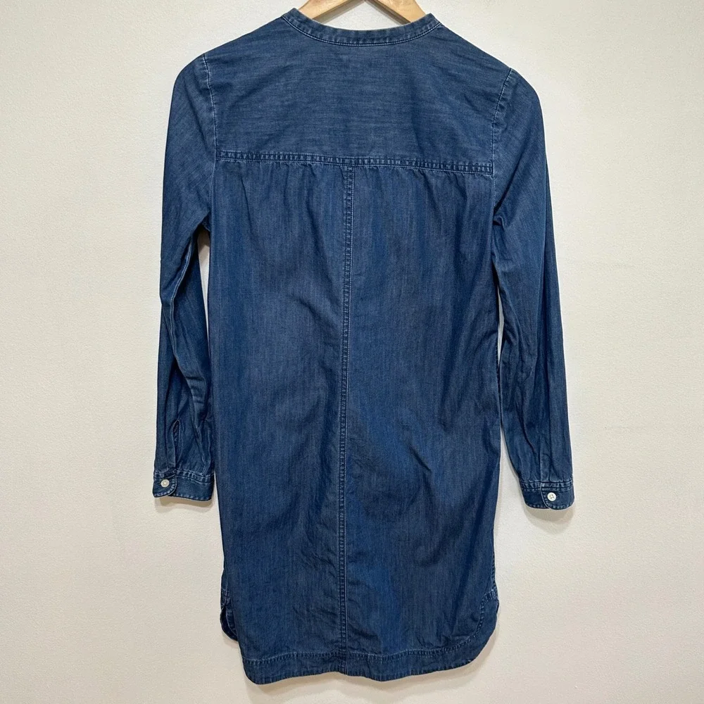 J. Crew Chambray Denim Popover Shirt Dress Womens XS Blue Long Sleeve Cotton